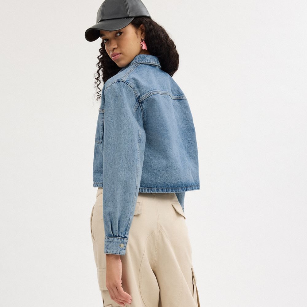 Coach Cropped Denim Button Down Topper Dame Blå | DMG160459