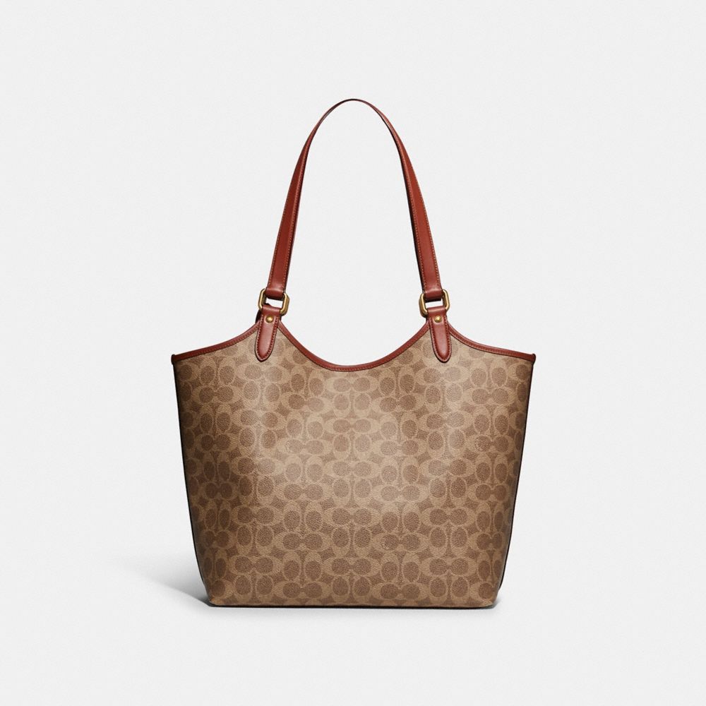 Coach Day Tote Bag In Signature Canvas Tote Veske Dame Brune Rød | QYZ649021