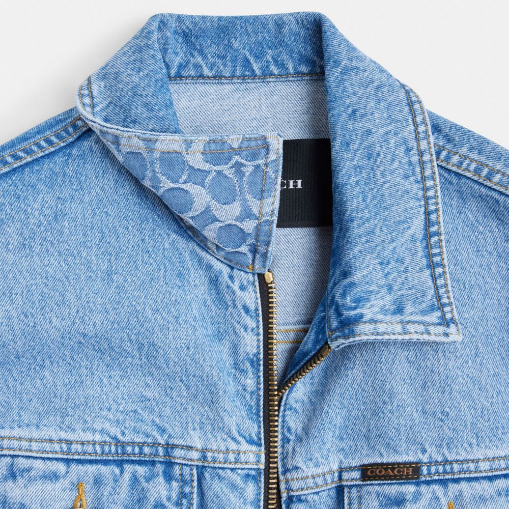 Coach Denim Crop Jacket In Organic Cotton Jakker Dame Blå | BGM379265