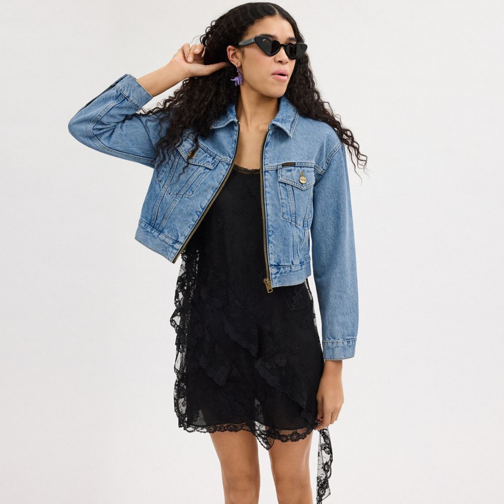 Coach Denim Crop Jacket In Organic Cotton Jakker Dame Blå | BGM379265