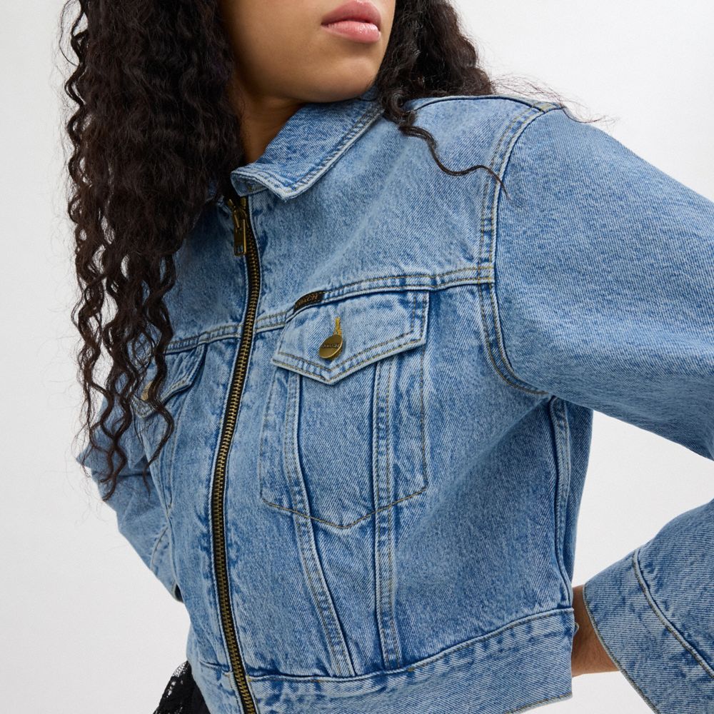 Coach Denim Crop Jacket In Organic Cotton Jakker Dame Blå | BGM379265