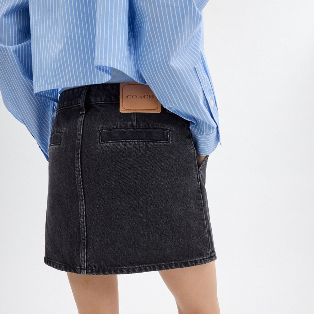 Coach Denim Skirt In Organic Cotton Bukse Dame Svarte | NHT721854