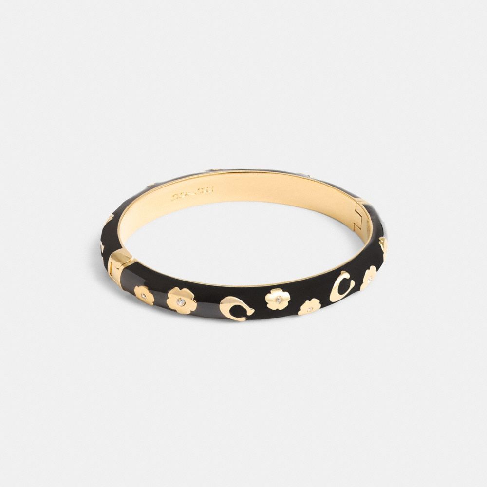 Coach Enamel Signature Floral Bangle Smykker Dame Gull Svarte | GRT348790