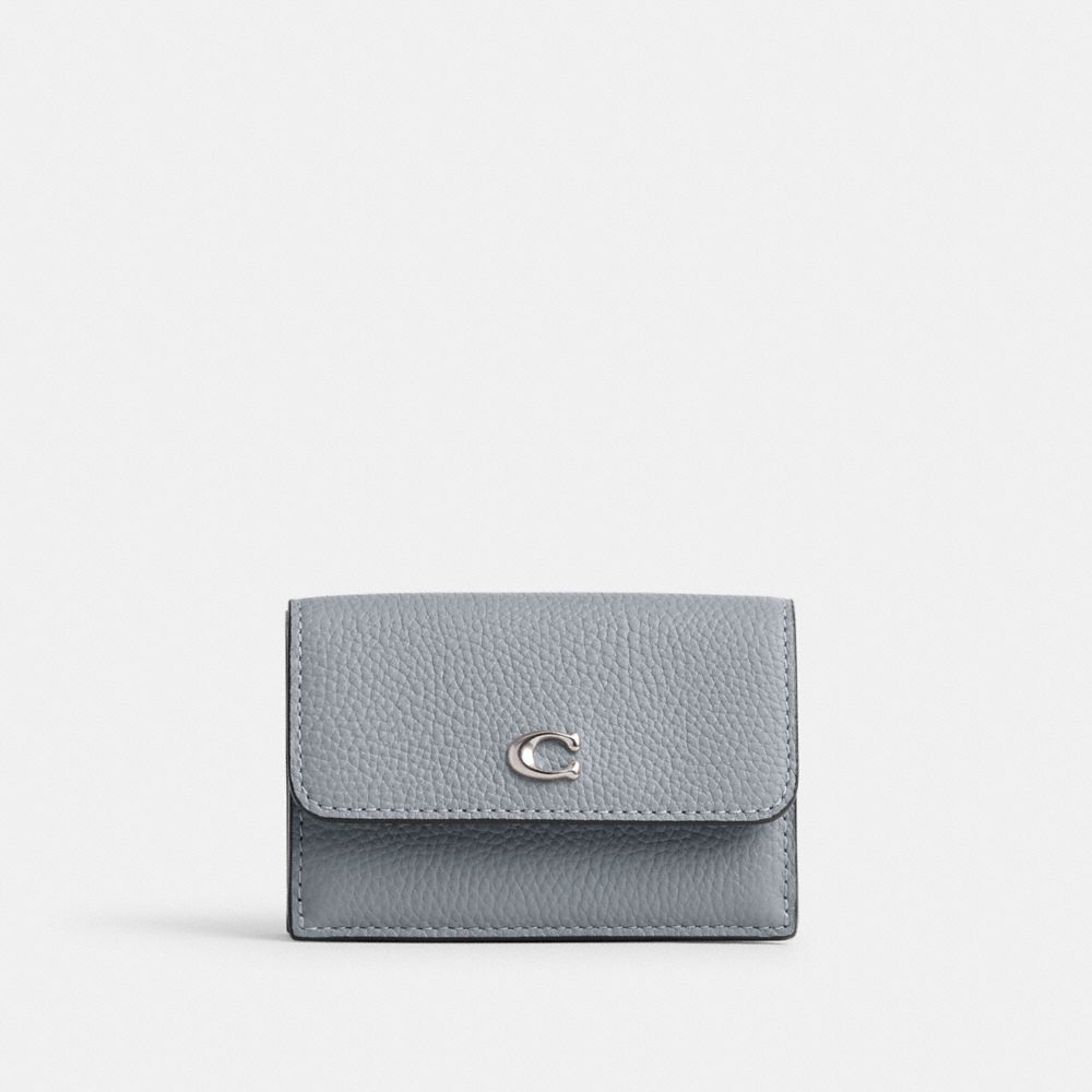 Coach Essential Mini Trifold Wallet Liten Lommebok Dame Sølv Grå Blå | IAD539481