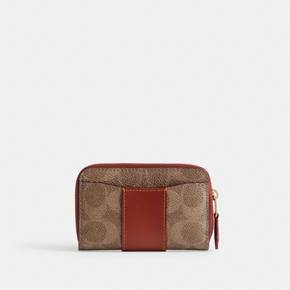 Coach Essential Small Zip Around Card Case In Signature Canvas Kortetui Dame Brune Rød | DCX236518