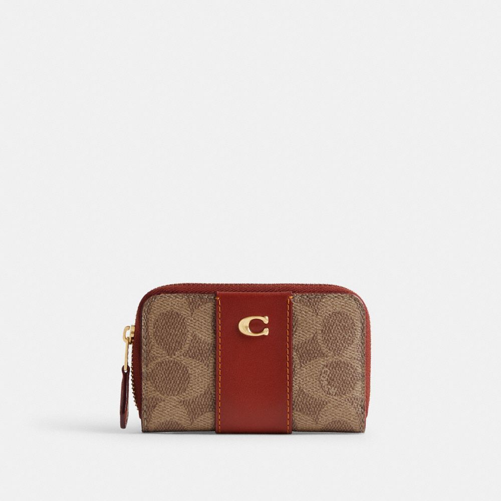 Coach Essential Small Zip Around Card Case In Signature Canvas Kortetui Dame Brune Rød | DCX236518