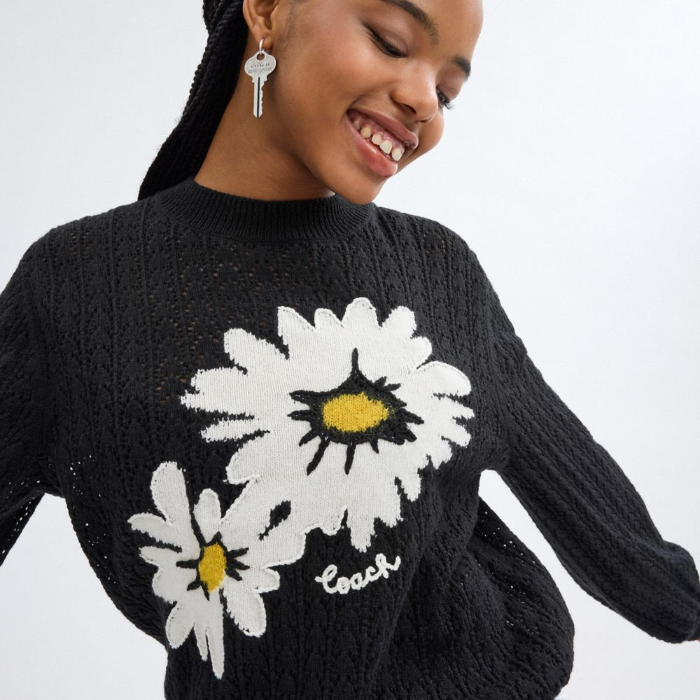 Coach Floral Crewneck Sweater Topper Dame Svarte | ZYJ275690