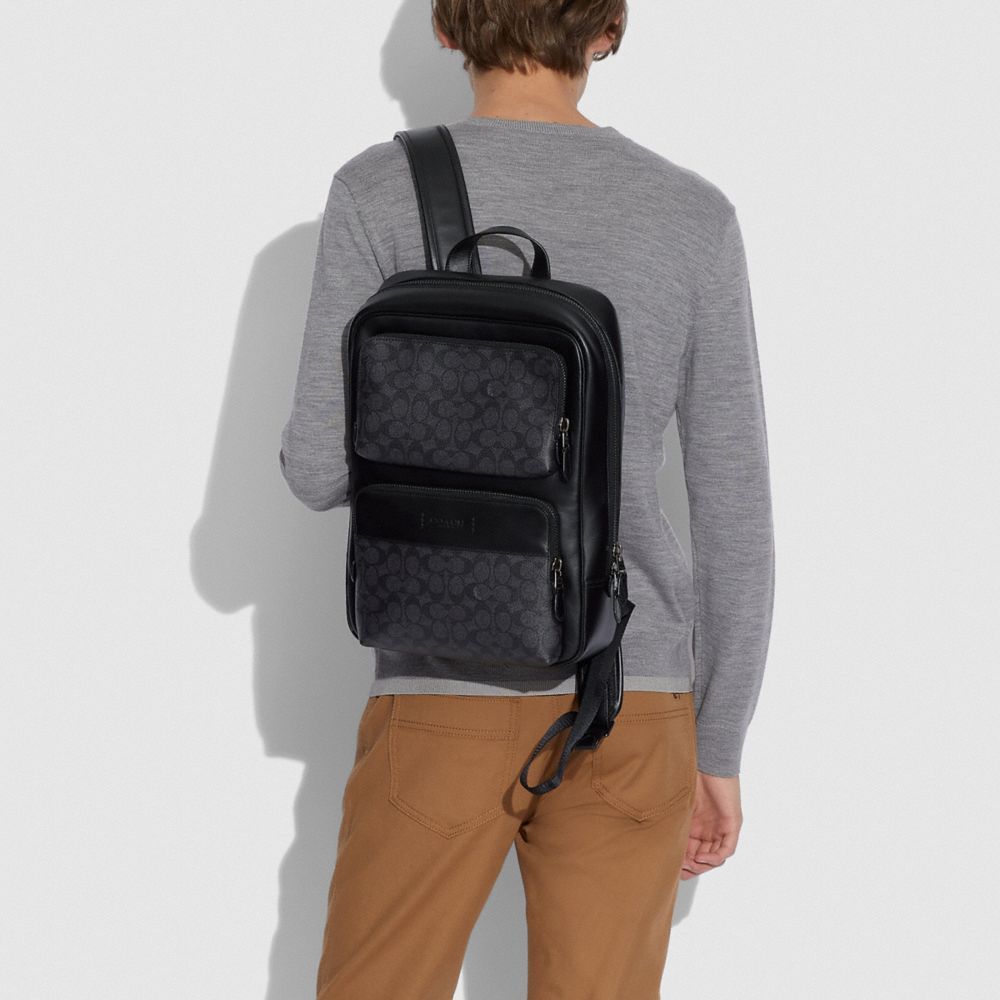 Coach Gotham Backpack In Signature Canvas Ryggsekker Herre Svarte Kopper Grå Svarte | BTQ273016