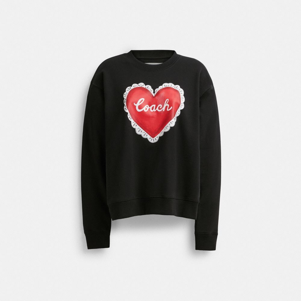 Coach Heart Crewneck Sweater Topper Dame Svarte | JBM263591