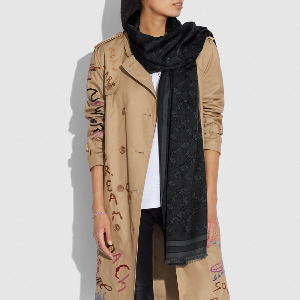 Coach Horse And Carriage Print Jacquard Stole Skjerf Dame Svarte | BEN417850