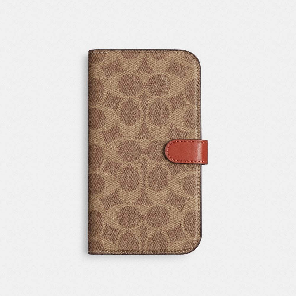 Coach Iphone 15 Folio In Signature Canvas Reiseveske Dame Beige | OTR924506