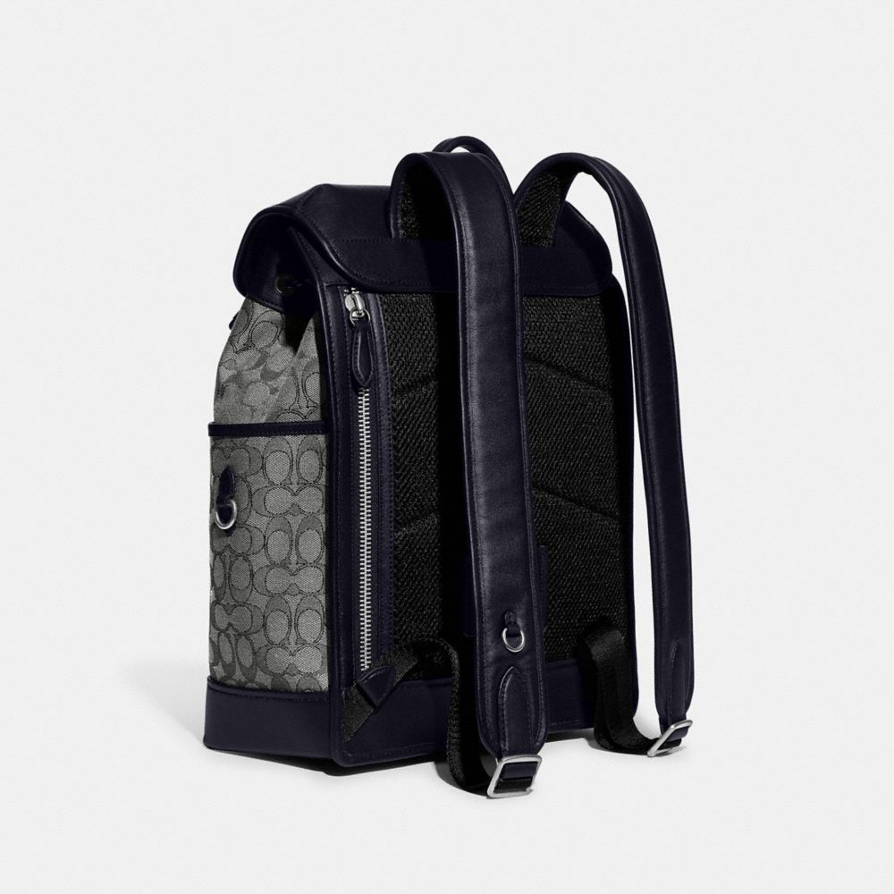 Coach League Flap Backpack In Signature Jacquard Ryggsekker Herre Marineblå | AED016283