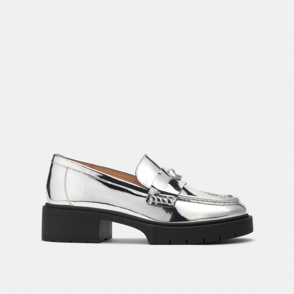 Coach Leah Loafer In Silver Metallic Flate Sko Dame Sølv | MRD047913