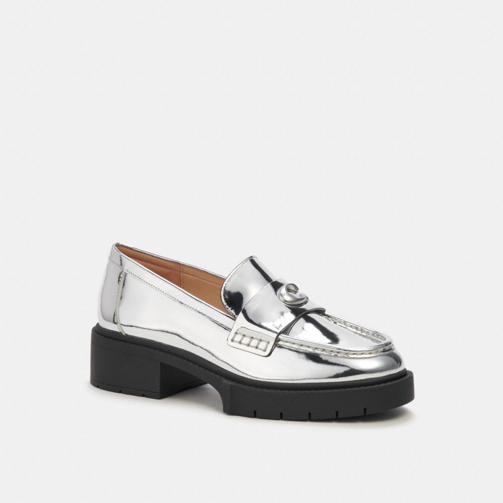 Coach Leah Loafer In Silver Metallic Flate Sko Dame Sølv | MRD047913