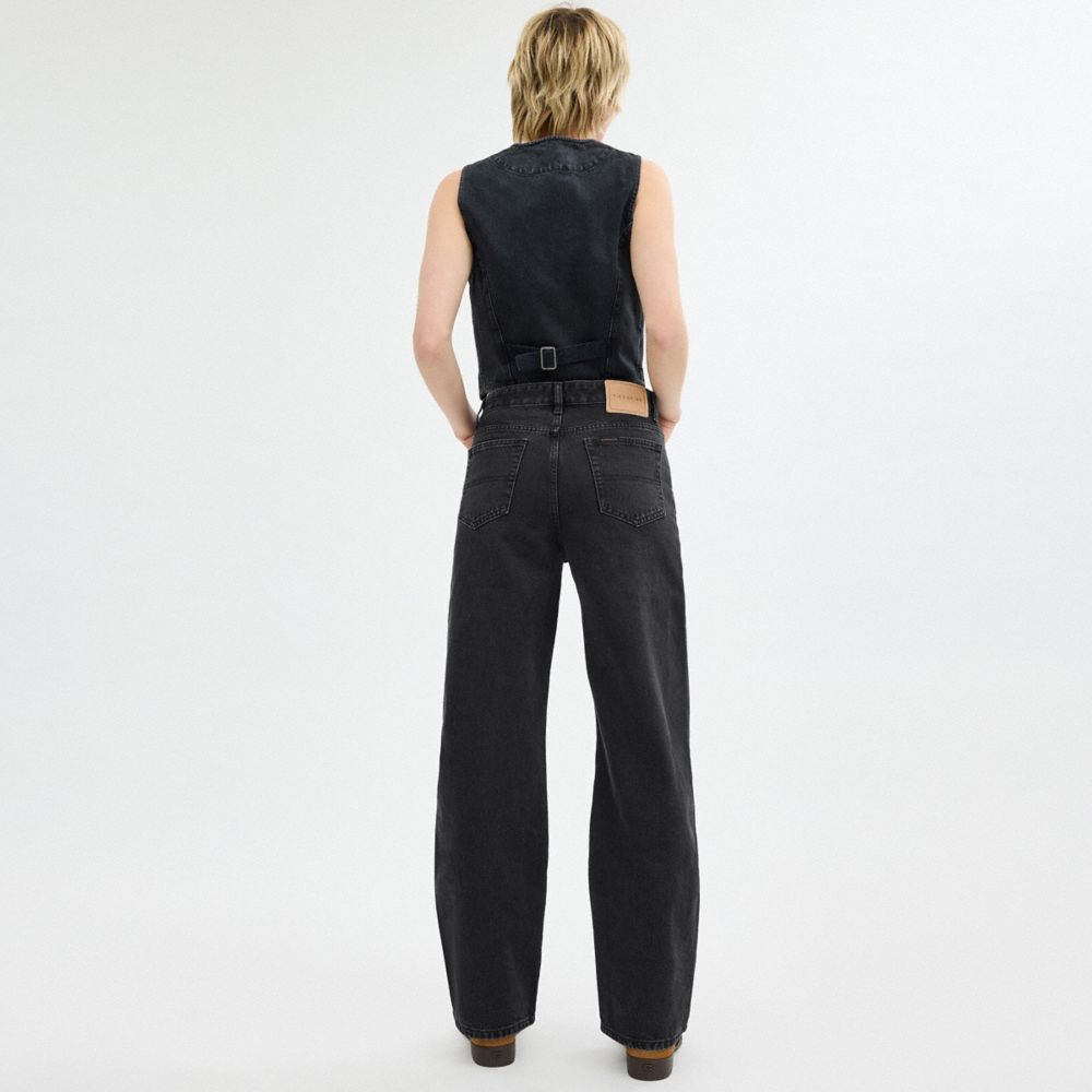 Coach Loose Fit Jeans In Organic Cotton Bukse Dame Svarte | ZAB296473