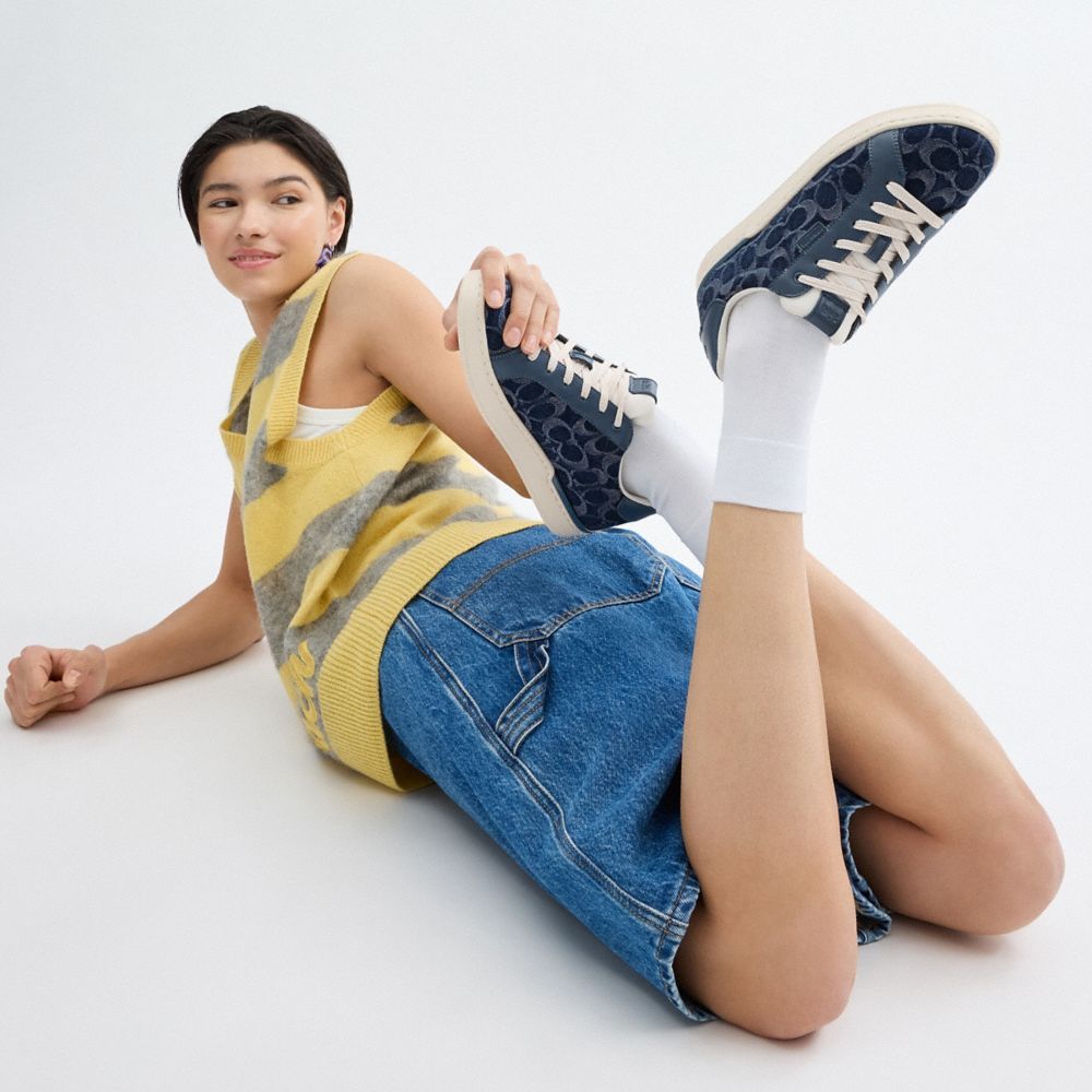 Coach Lowline Low Top Sneaker In Signature Denim Sneakers Dame Blå | TUE157936