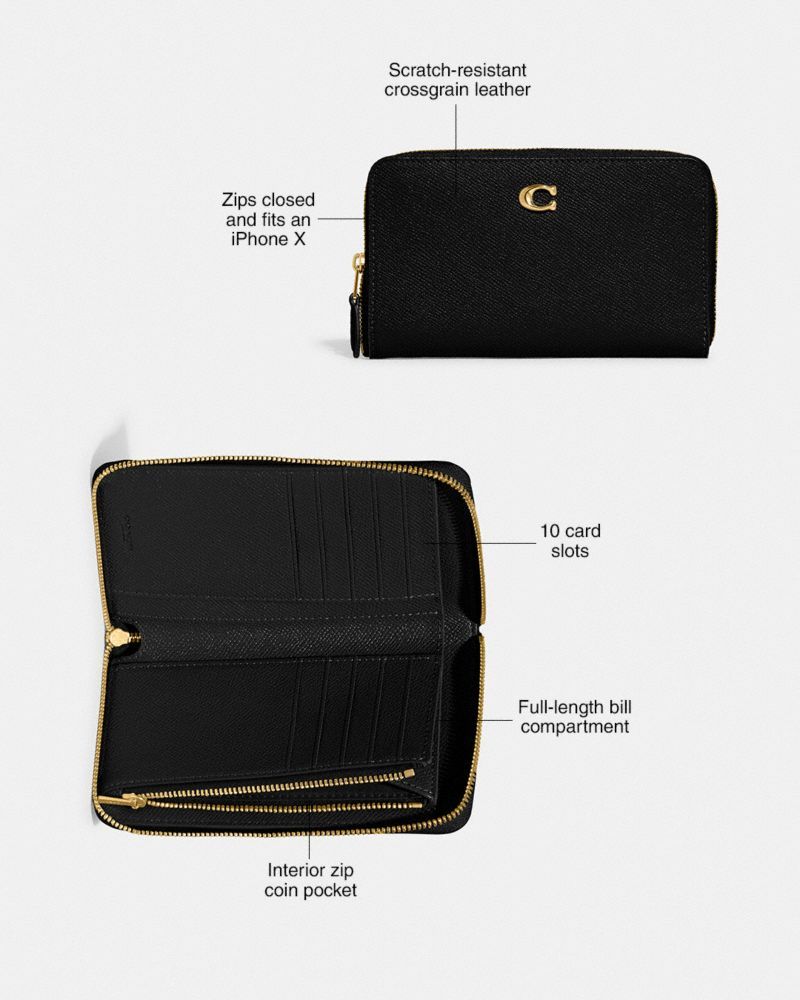 Coach Medium Zip Around Wallet Stor Lommebok Dame Sølv | TDJ487253