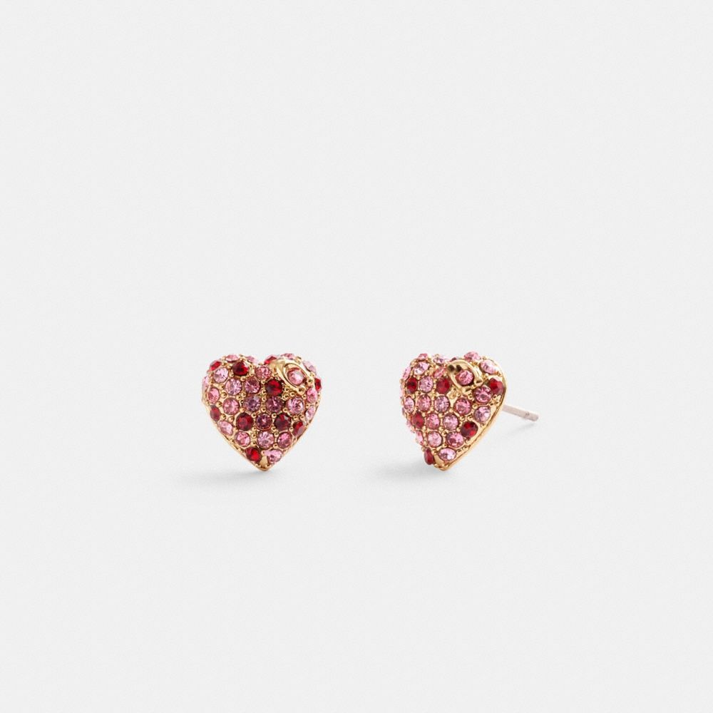 Coach Pave Heart Stud Earrings Smykker Dame Gull Rosa Multicolor | MBG198073