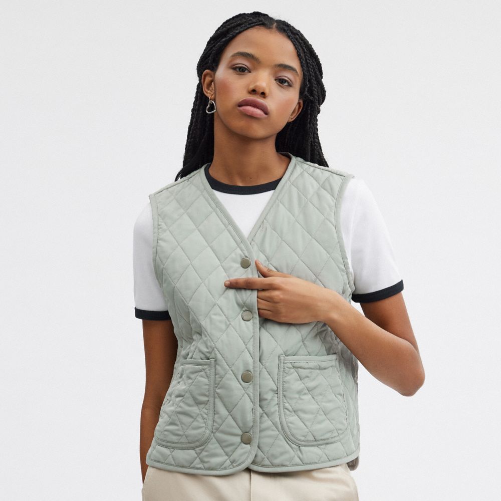 Coach Quilted Vest Jakker Dame Grønn | SLW492507