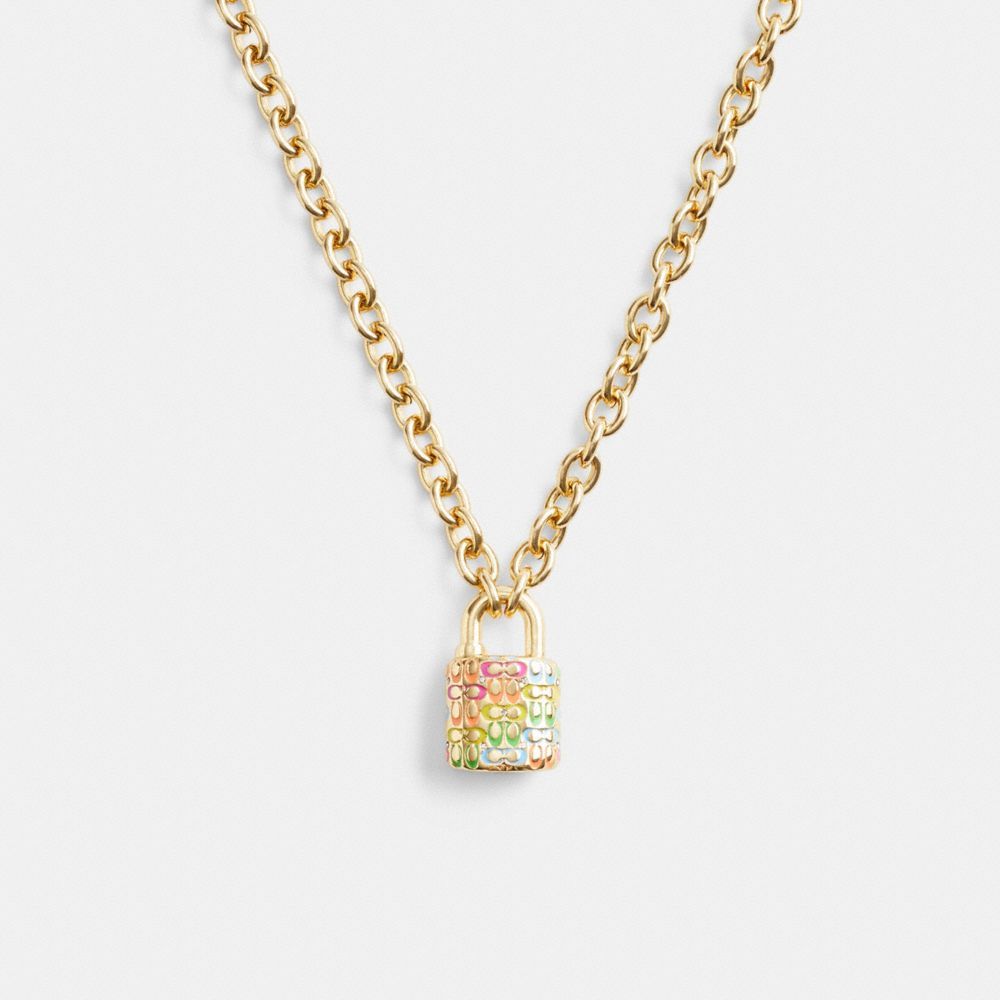 Coach Rainbow Quilted Padlock Chain Necklace Smykker Dame Gull Multicolor | RYK806352