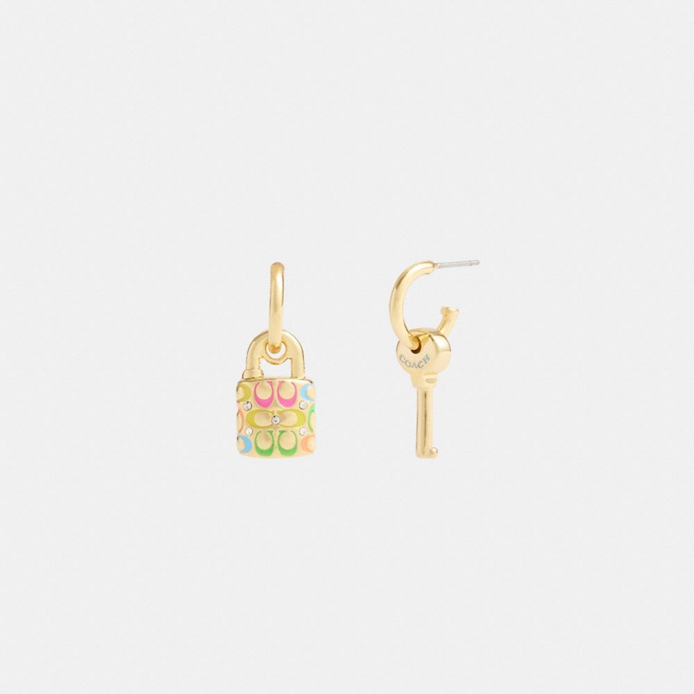 Coach Rainbow Quilted Padlock Key Mismatch Earrings Smykker Dame Gull Multicolor | KHA748103