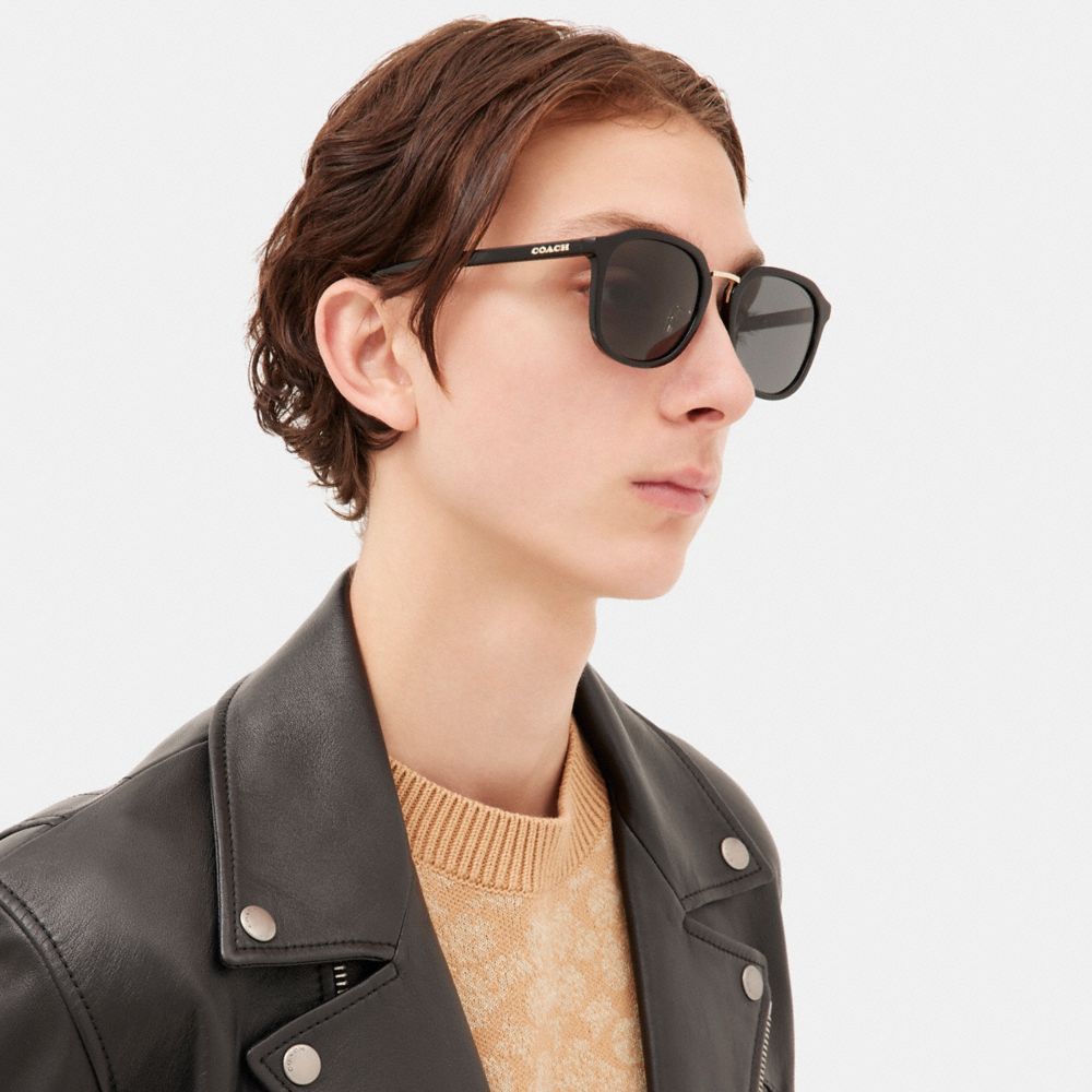 Coach Rounded Geometric Sunglasses Solbriller Herre Svarte | NDZ102784