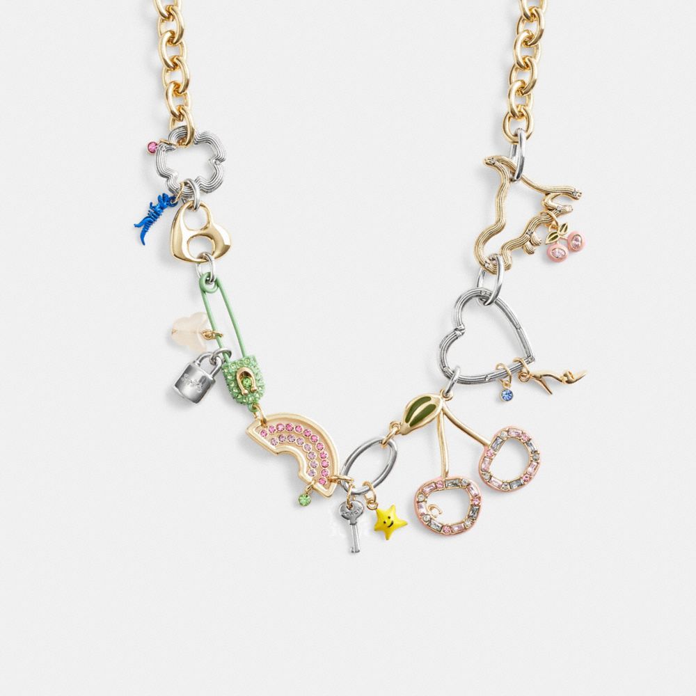 Coach Safety Pin Charm Necklace Smykker Dame Gull Multicolor | HDM907251