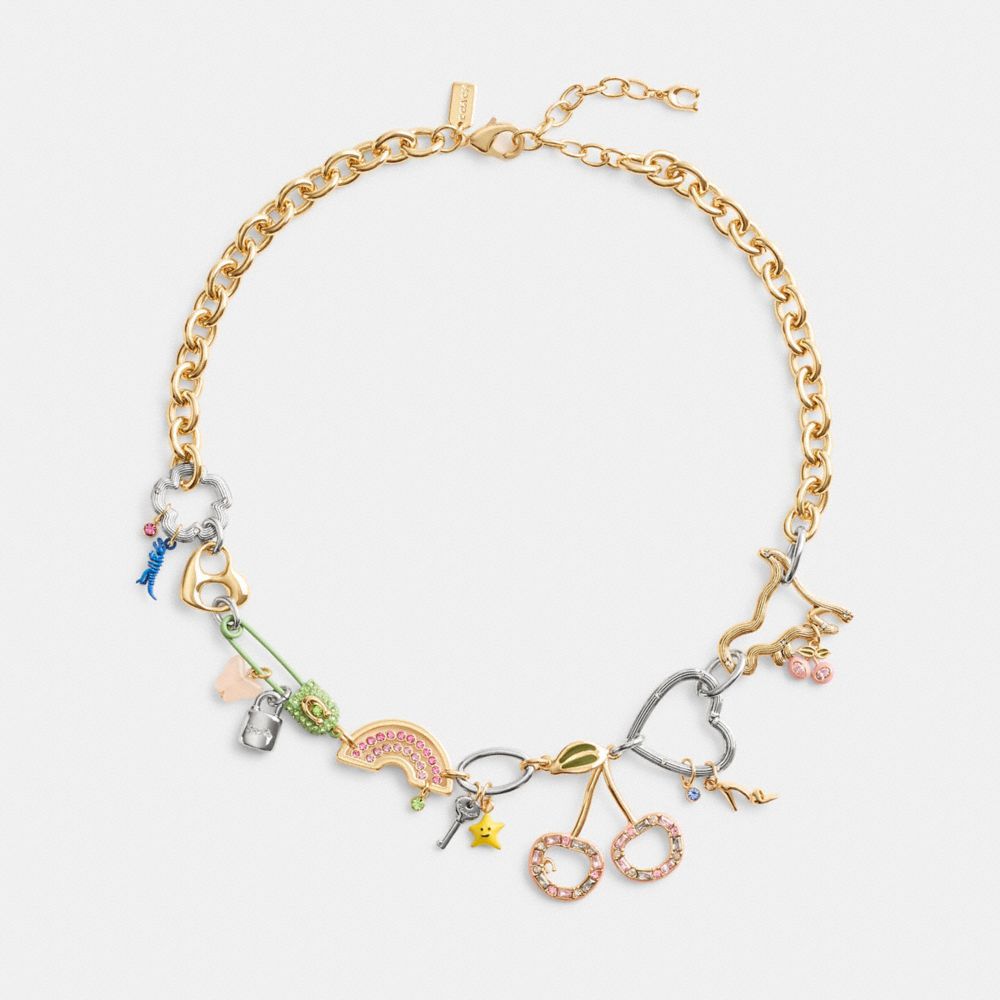 Coach Safety Pin Charm Necklace Smykker Dame Gull Multicolor | HDM907251