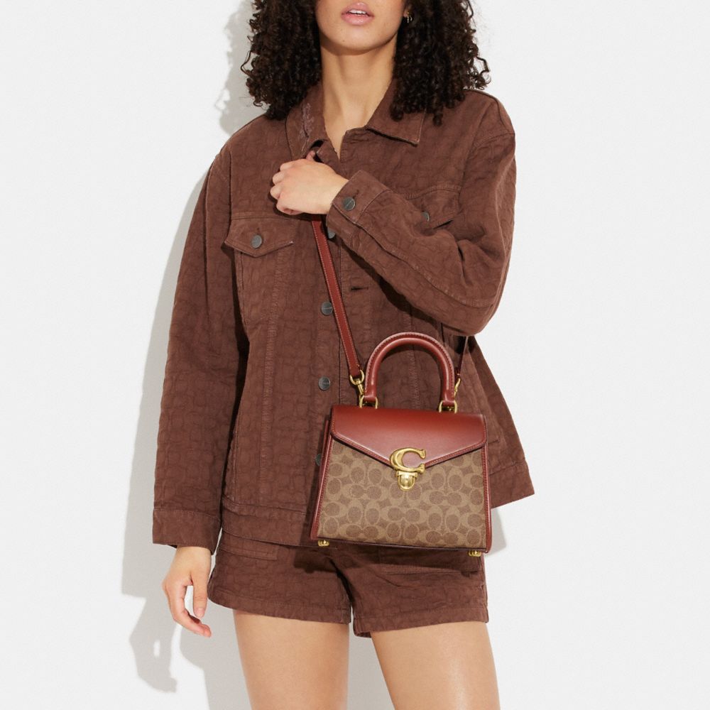 Coach Sammy Top Handle Bag In Signature Canvas Crossbody Veske Dame Brune Rød | UEZ471685