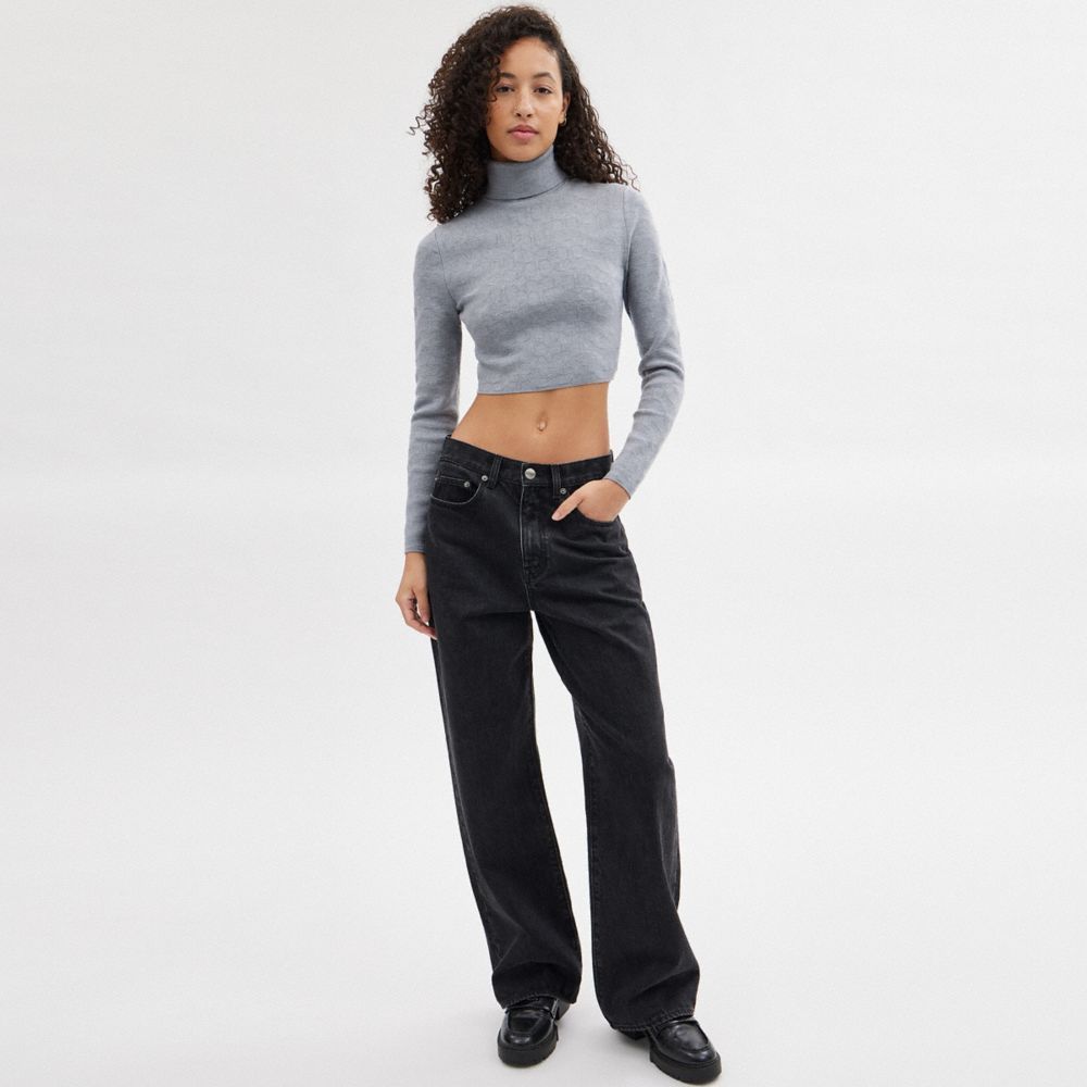 Coach Signature Cropped Turtleneck Topper Dame Grå | GPI483679