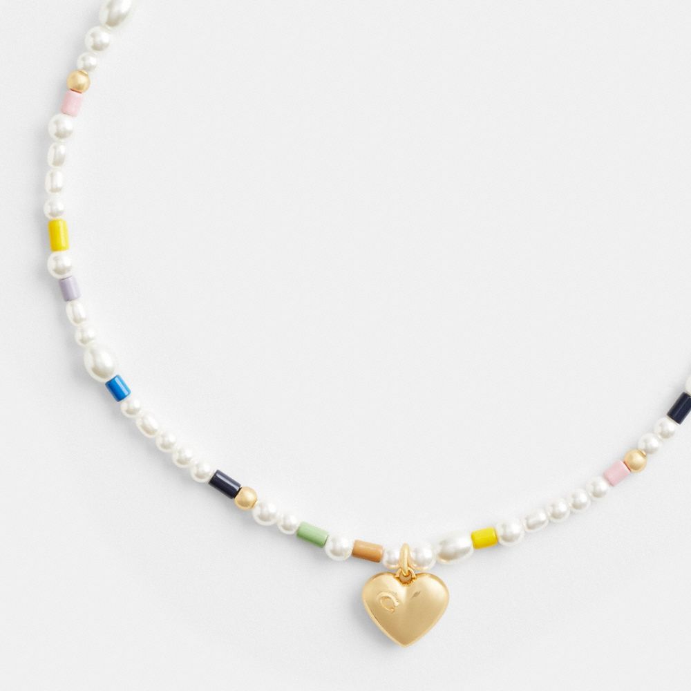 Coach Signature Heart Beaded Pearl Choker Necklace Smykker Dame Gull Multicolor | BQO836541