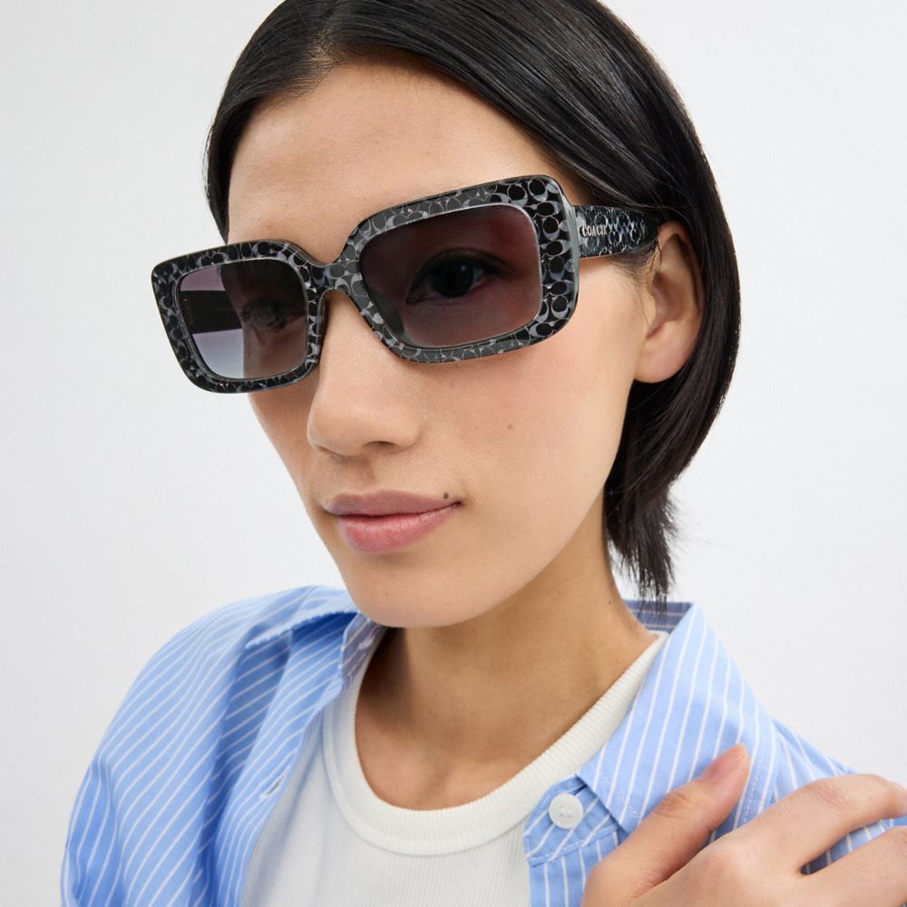 Coach Signature Oversized Rectangle Sunglasses Briller Dame Sølv | ELC784069