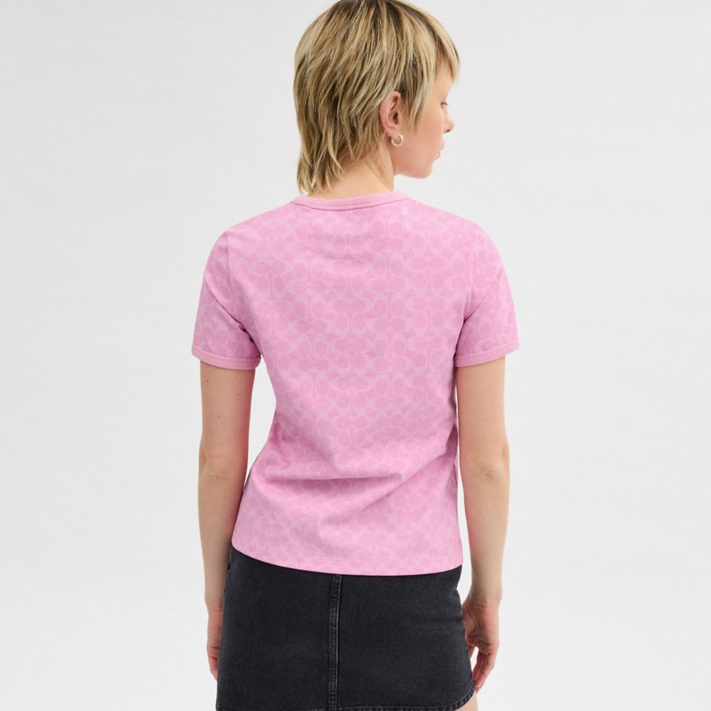 Coach Signature Ringer T Shirt In Organic Cotton Topper Dame Rosa | ZYG243178