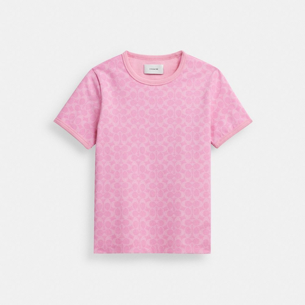 Coach Signature Ringer T Shirt In Organic Cotton Topper Dame Rosa | ZYG243178