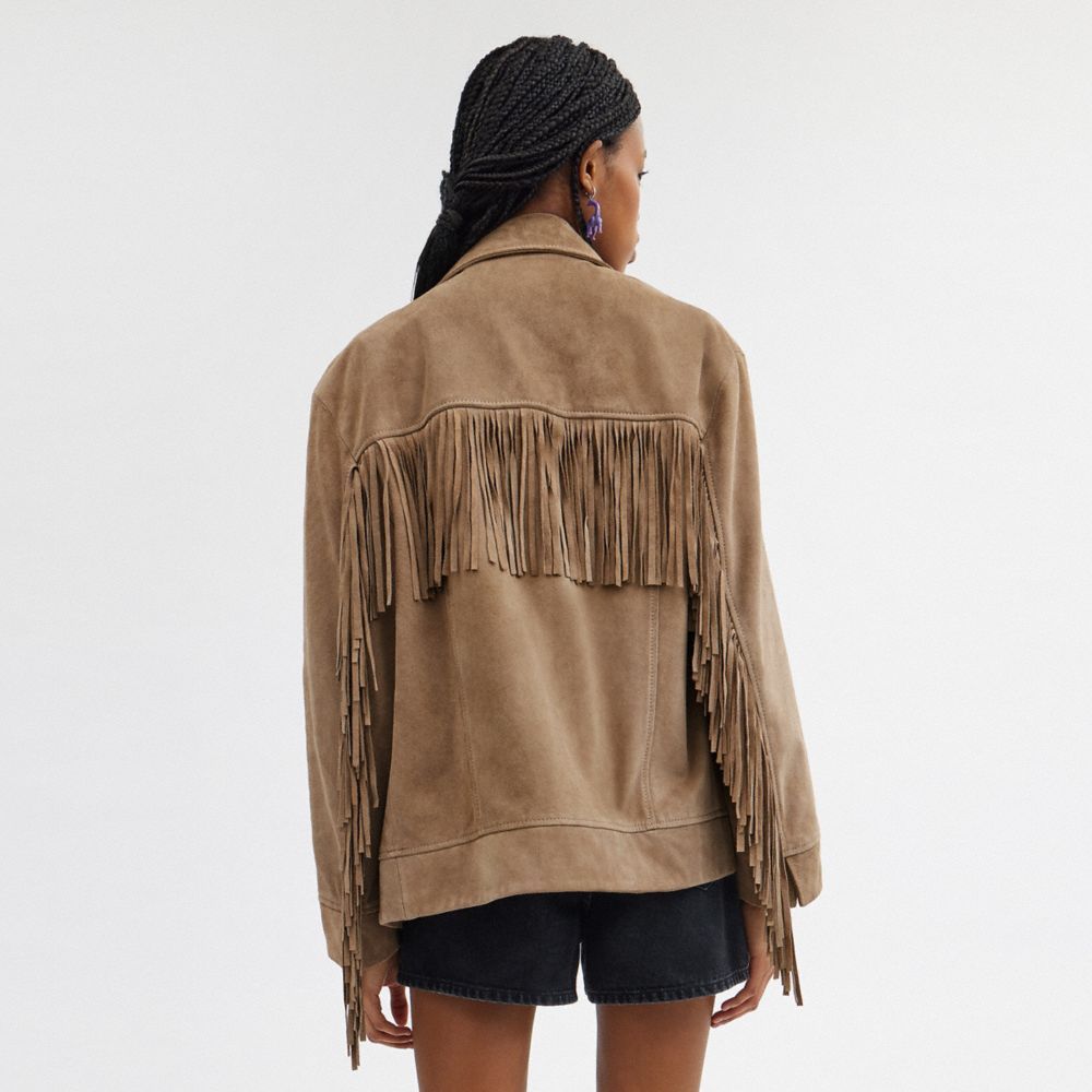 Coach Suede Fringe Jacket Jakker Dame Mørke Beige | PTO597324