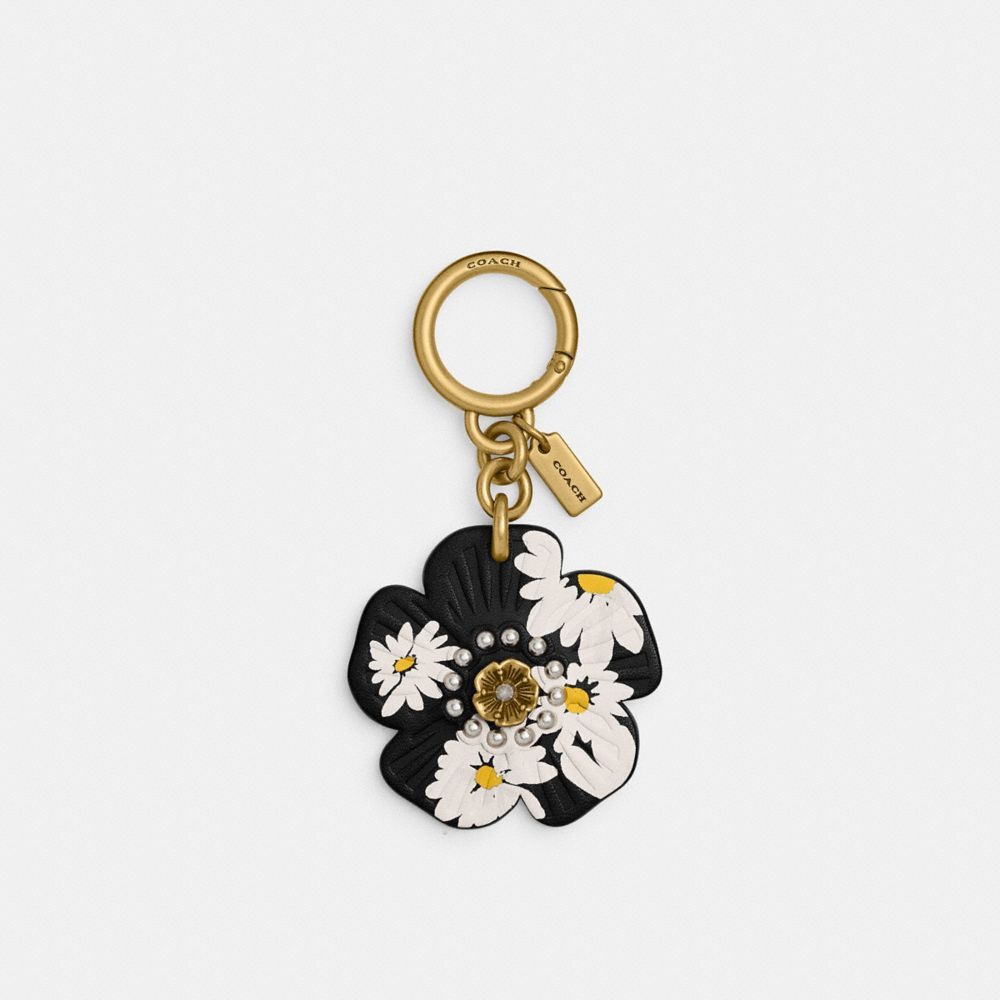 Coach Tea Rose Bag Charm With Floral Print Smykker Dame Svarte Multicolor | JAK940712