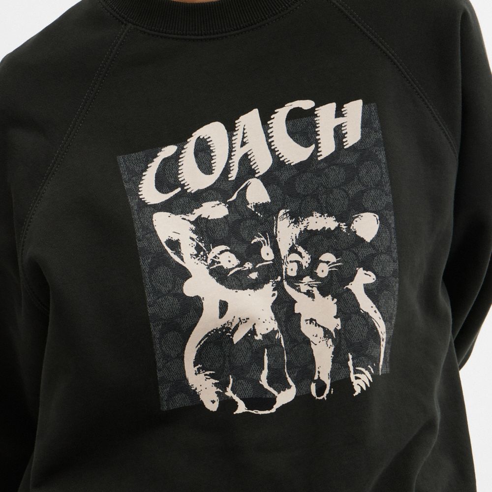 Coach The Lil Nas X Drop Signature Cats Crewneck Sweatshirt Topper Herre Svarte | PLF120698