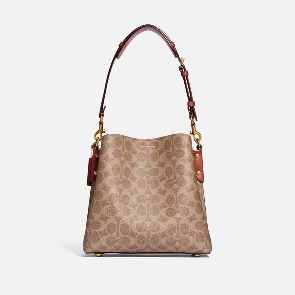 Coach Willow Bucket Bag In Signature Canvas Skulderveske Dame Brune Rød | VTI465901