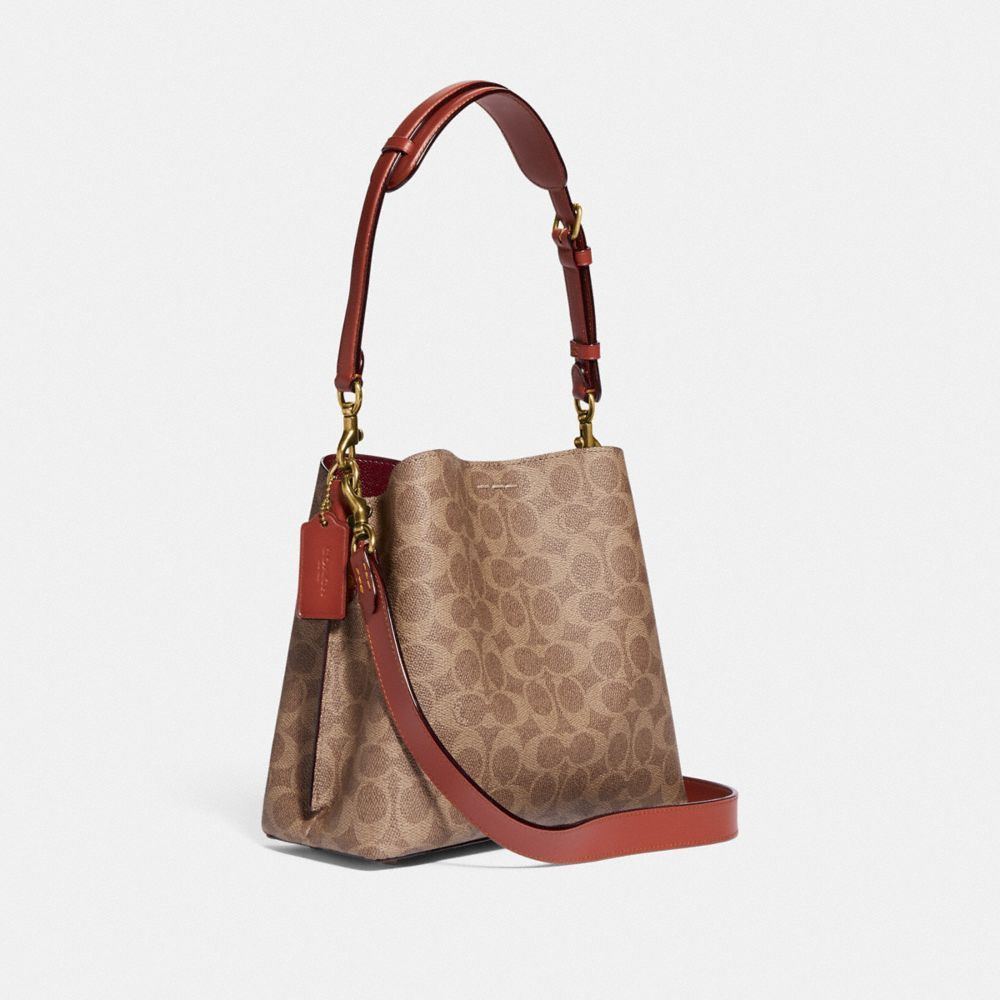 Coach Willow Bucket Bag In Signature Canvas Skulderveske Dame Brune Rød | VTI465901