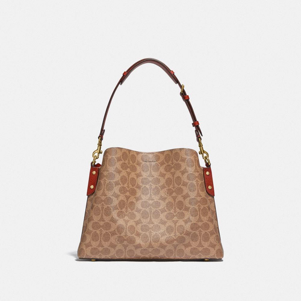 Coach Willow Shoulder Bag In Signature Canvas Skulderveske Dame Brune Rød | HSJ795601