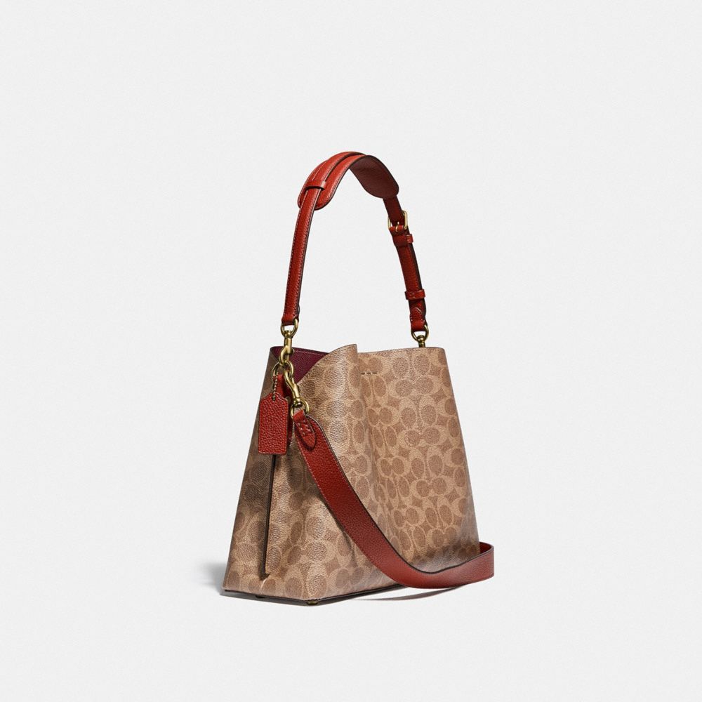 Coach Willow Shoulder Bag In Signature Canvas Skulderveske Dame Brune Rød | HSJ795601