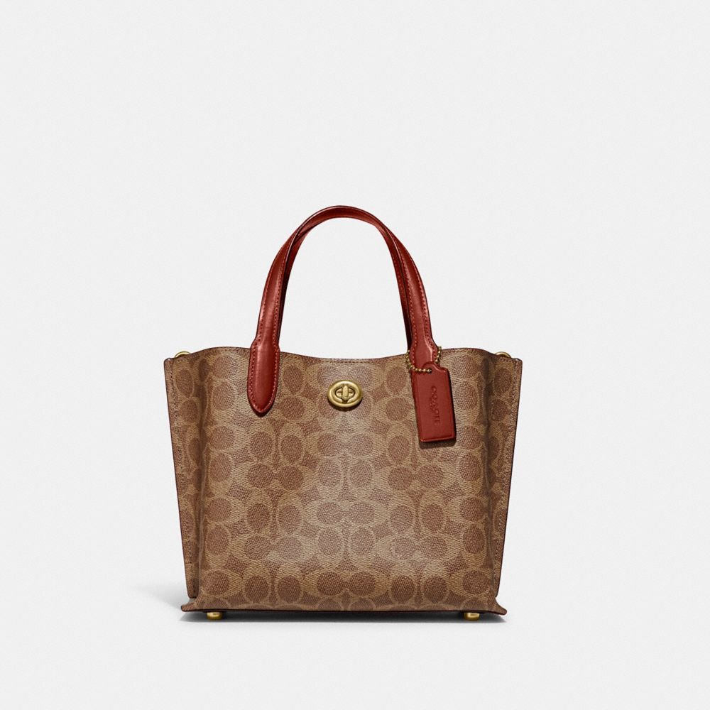 Coach Willow Tote Bag 24 In Signature Canvas Tote Veske Dame Brune Rød | NYJ431856